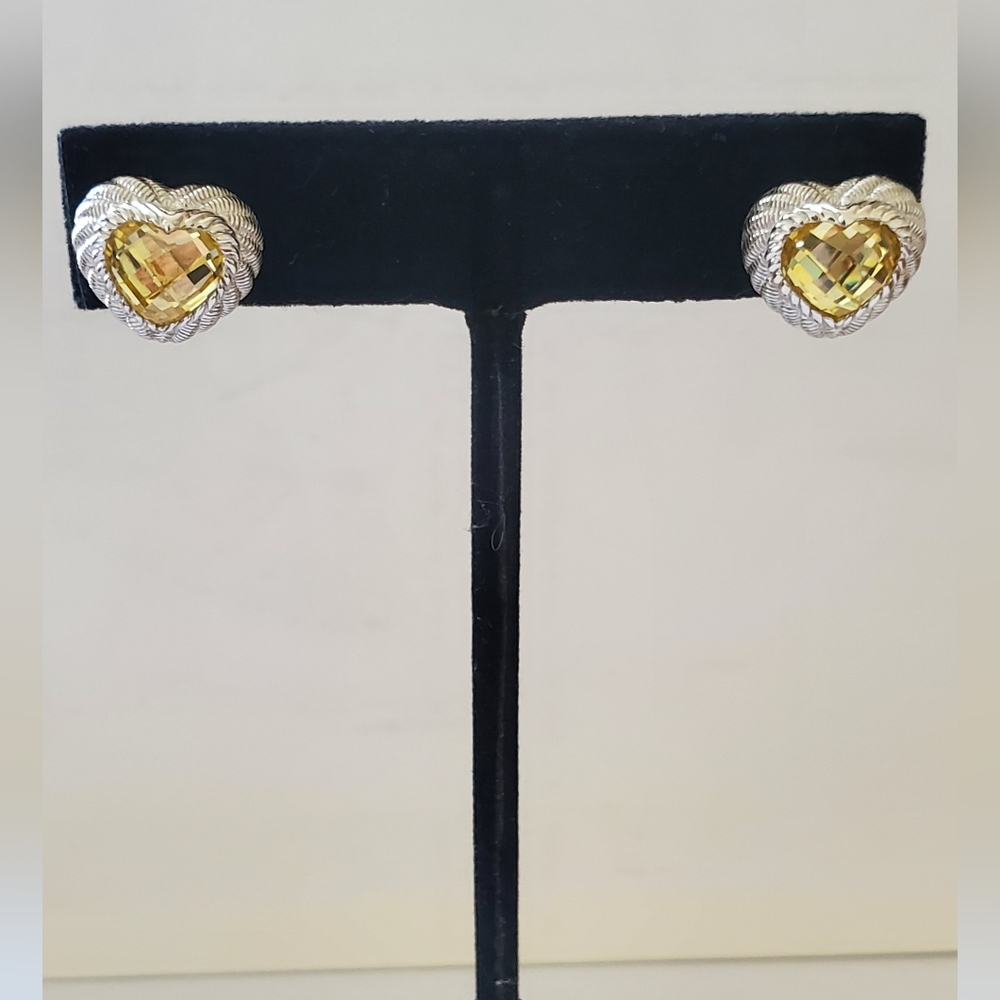 Judith Ripka Sterling & Citrine Heart Earrings